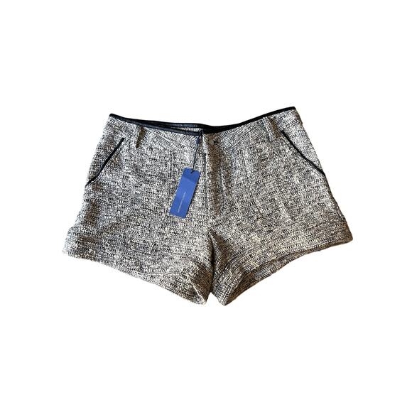 Rebecca Minkoff Pants - REBECCA MINKOFF Andy Shorts Tweed Leather Trim Black White Made USA NWT Size 6